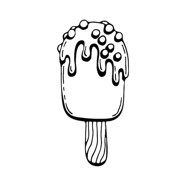 Coloring book ice cream Eskimo on a stick Cold summer dessert Hand drawn line art illustration Coloring page for kids and adults