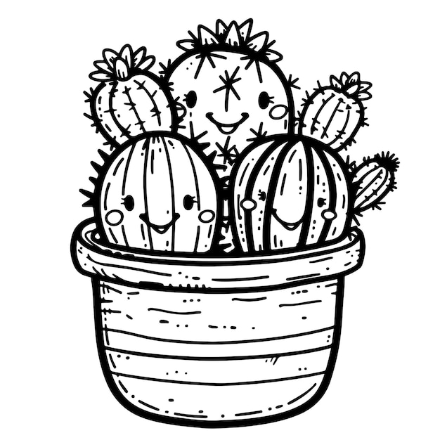 Coloring book kawaii cactus plant Hand drawn s vector illustration