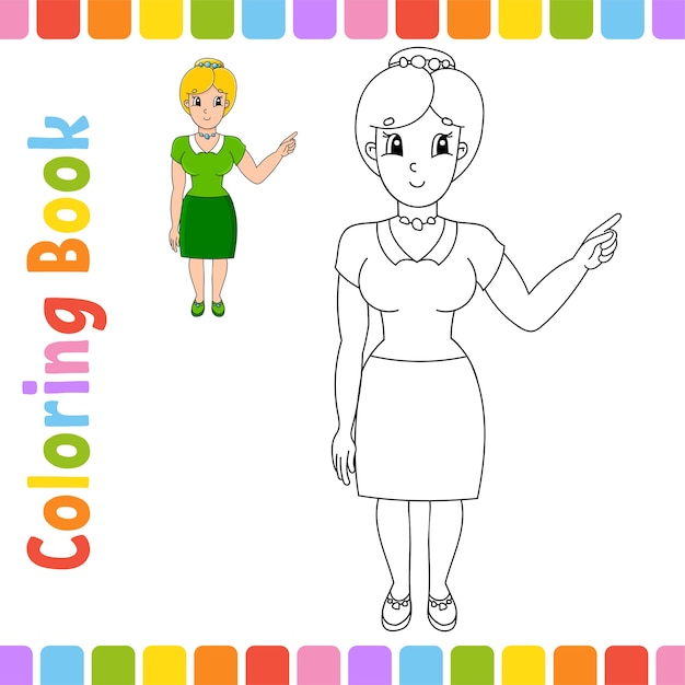 Coloring book for kids. Back to school. Cheerful character.