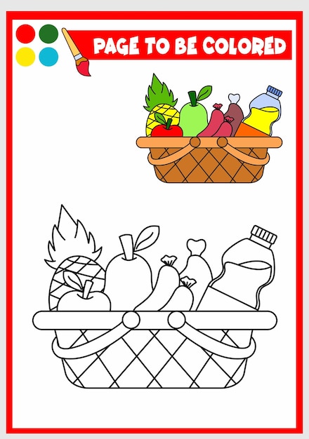 Coloring book for kids basket set with foods