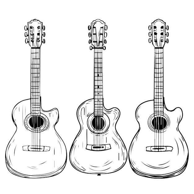 Coloring book for kids black and white cartoon of set guitar