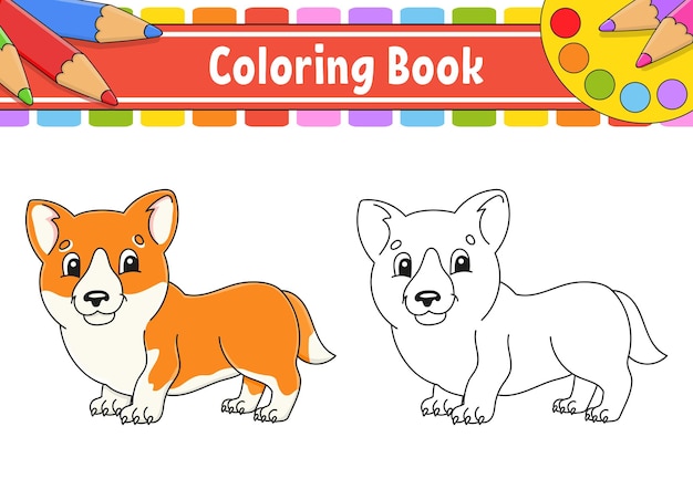 Coloring book for kids cartoon character Black contour silhouette