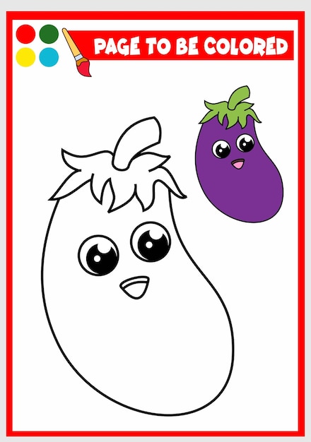 Coloring book for kids eggplant vector