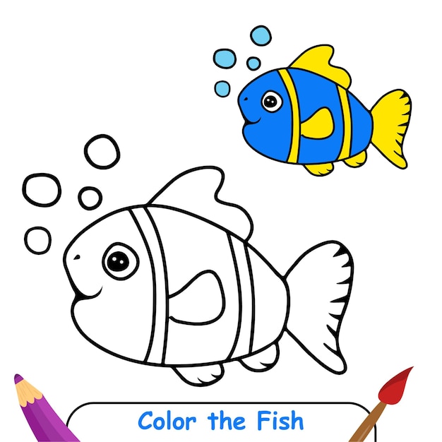 Coloring book for kids, Fish Vector Graphics