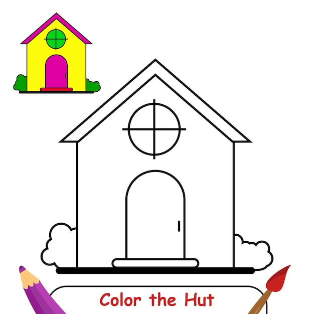 Coloring book for kids, House, Hut vector graphics