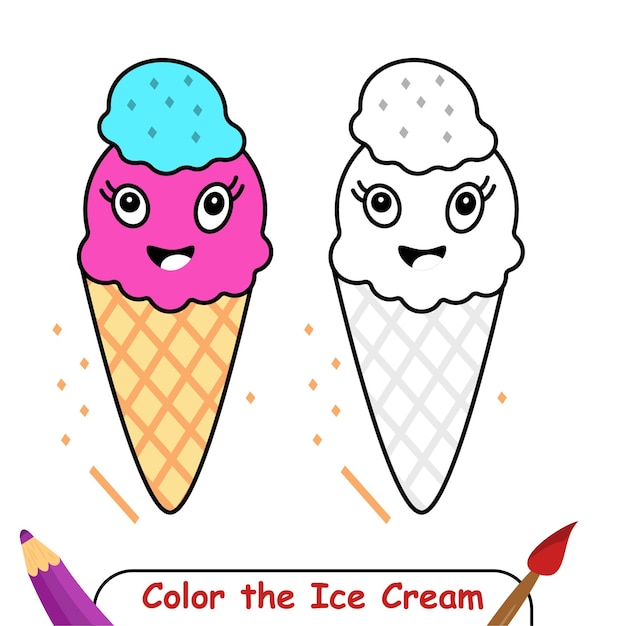 Coloring book for kids, Ice Cream Vector Graphics