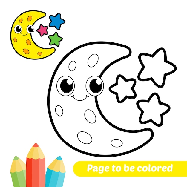 Coloring book for kids moon and stars vector