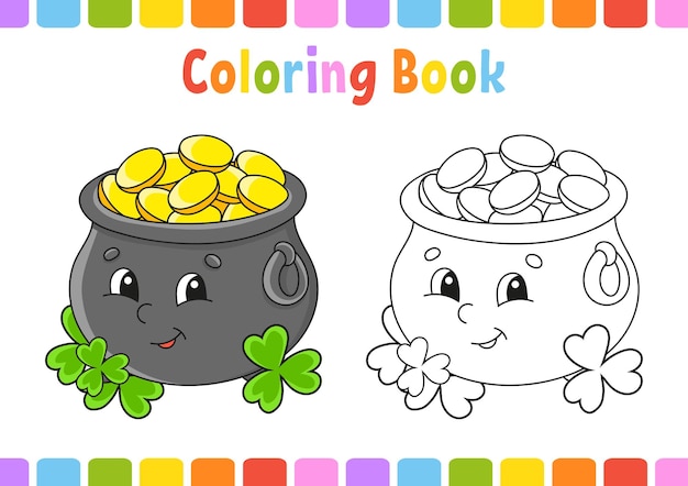 Coloring book for kids St Patricks day Cartoon character Vector illustration Fantasy page for children