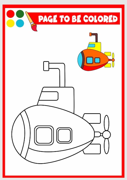 Coloring book for kids submarine