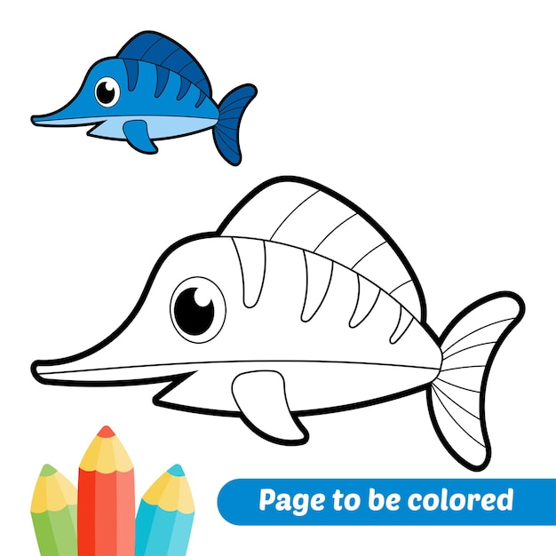 Coloring book for kids swordfish vector