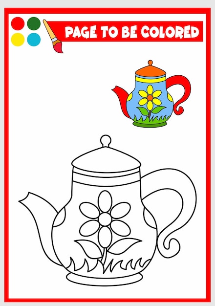 Coloring book for kids tea pot