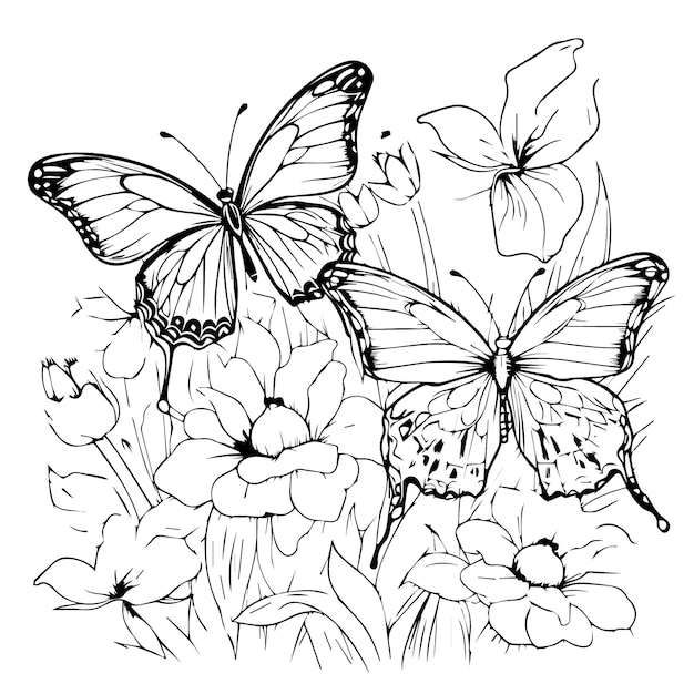 coloring book page for adults patterned butterflies