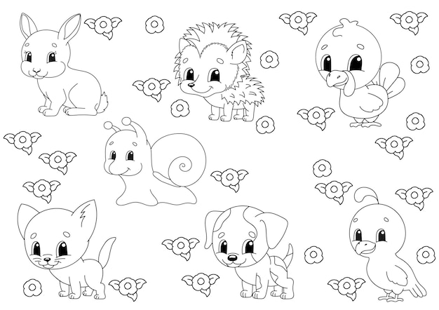 Coloring book page for kids Animal theme Cartoon style character