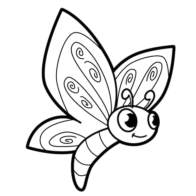 Coloring book or page for kids. Black and white butterfly