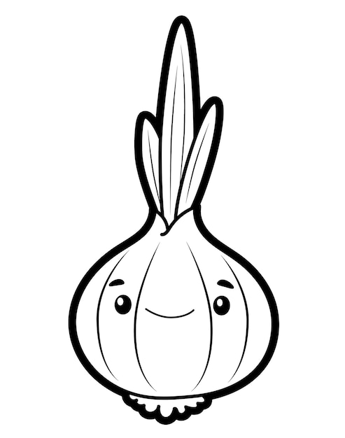 Coloring book or page for kids. Black and white onion