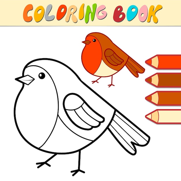 Coloring book or page for kids. Christmas bird black and white vector illustration