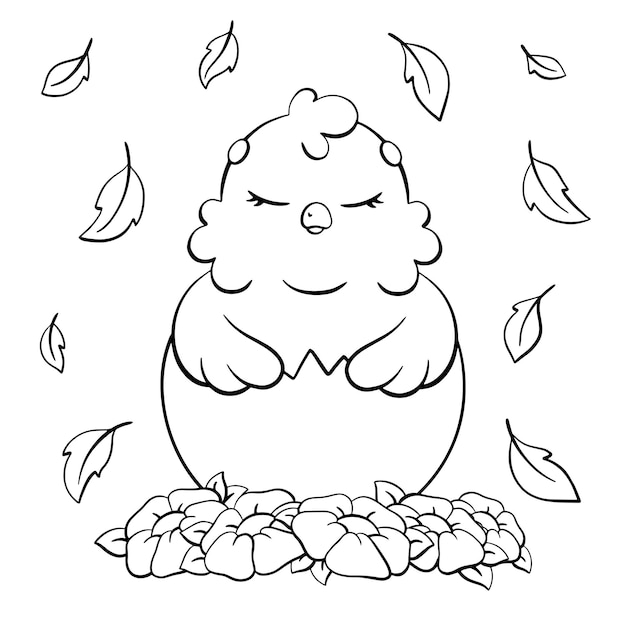 Coloring book page for kids Cute sleeping chicken Easter theme Cartoon style character Vector illustration isolated on white background