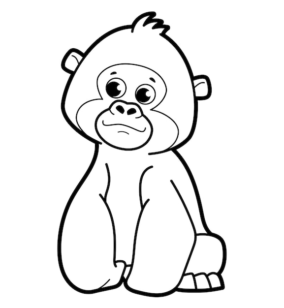 Coloring book or page for kids. gorilla black and white vector illustration