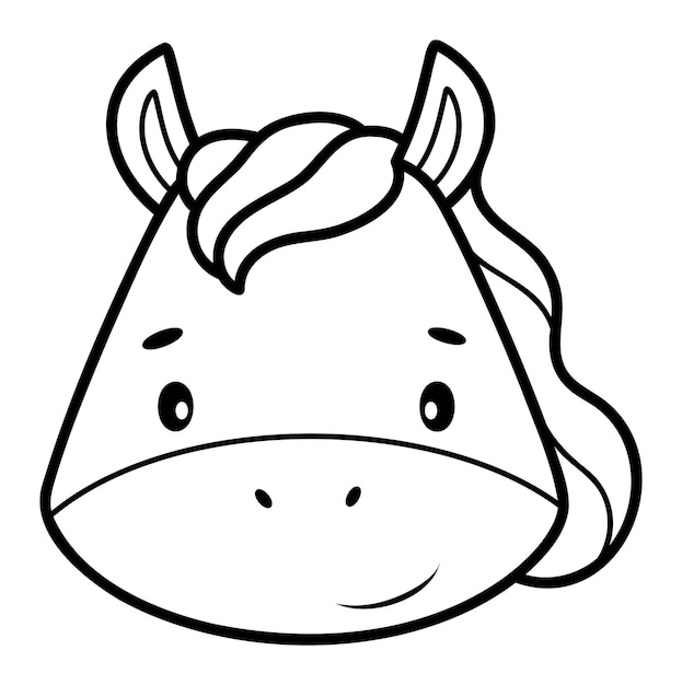 Coloring book or page for kids. Horse black and white outline illustration.