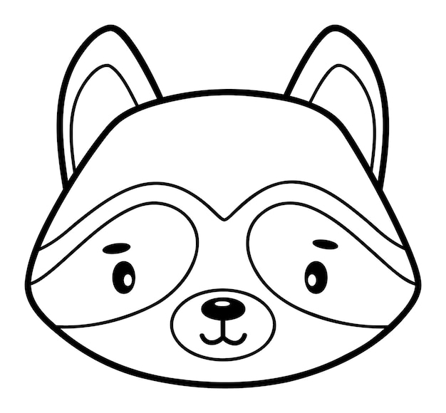 Coloring book or page for kids. Raccoon black and white outline illustration.