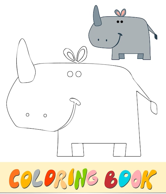 Coloring book or page for kids. Rhino black and white vector illustration