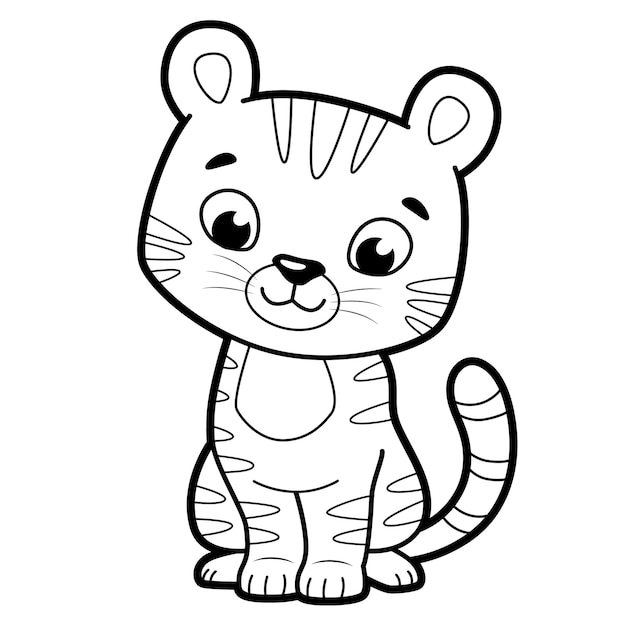 Coloring book or page for kids. Tiger black and white vector illustration