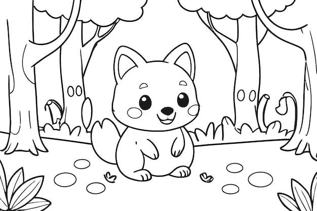 a coloring book page white background Create a magical fox