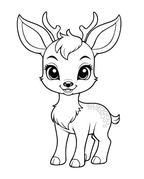 Vector coloring book page on a white background with a cute deer smily