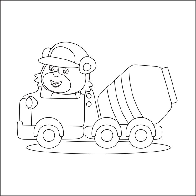 Vector coloring book or page with cute litle animal driver for kids activity colouring book or page