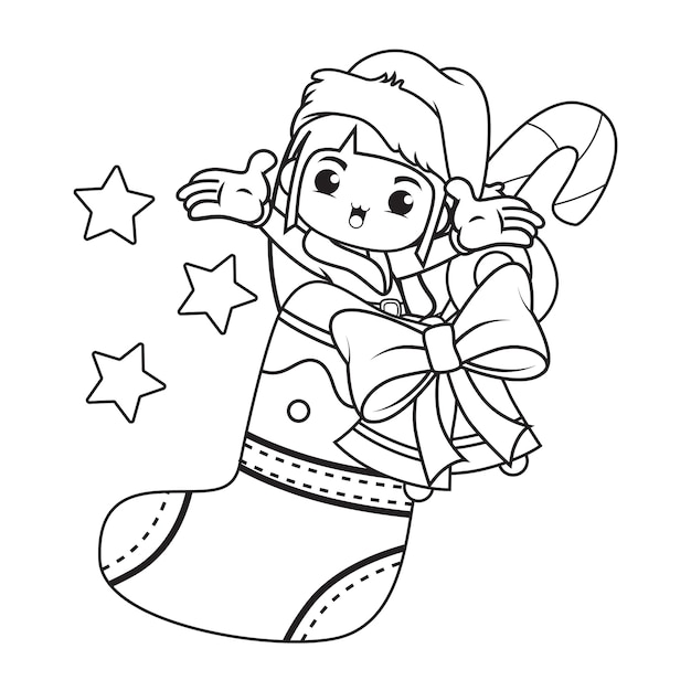 Coloring book with cute girl christmas caracther