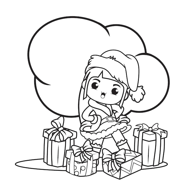 Coloring book with cute girl christmas caracther