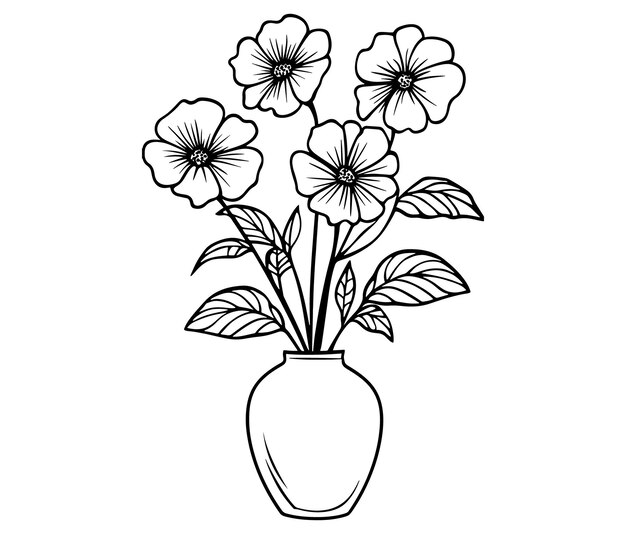 Vector coloring book worksheet for kids bouquet of flowers in vase