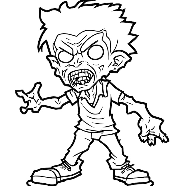 coloring book zombie full body vector illustration line art