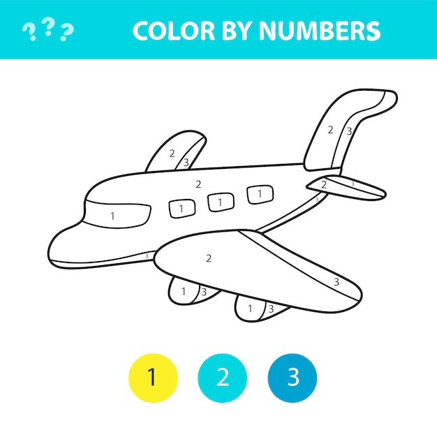 Coloring by numbers cute vector plane Educational game for children