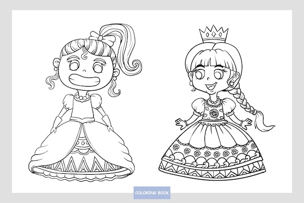 Coloring cute princess in beautiful dresses