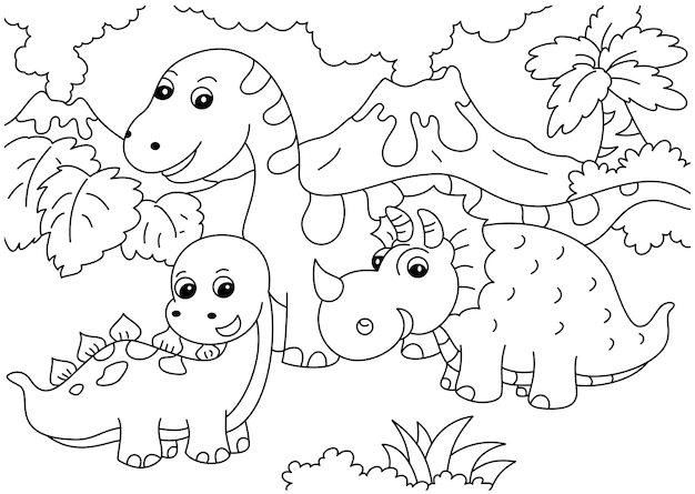 Coloring design with cute Dinosaur for kids Vector