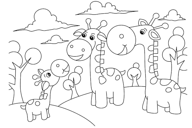 Coloring design with cute giraffe for kids coloring page Vector