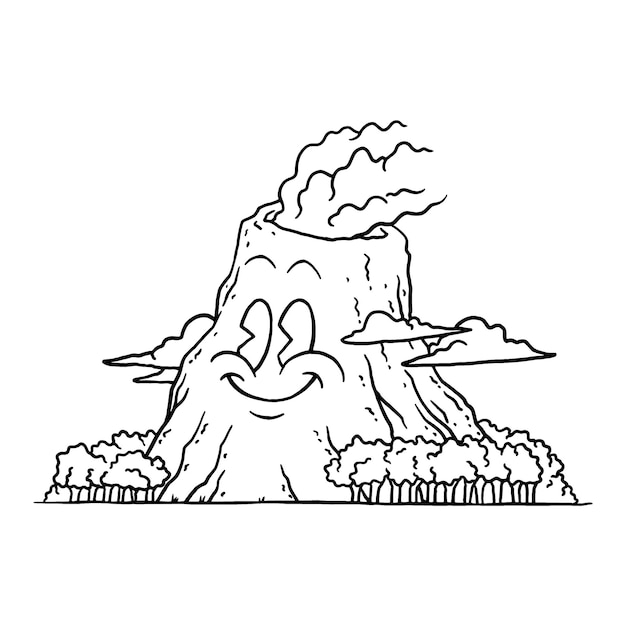 Coloring illustration of cartoon cute volcano mascot