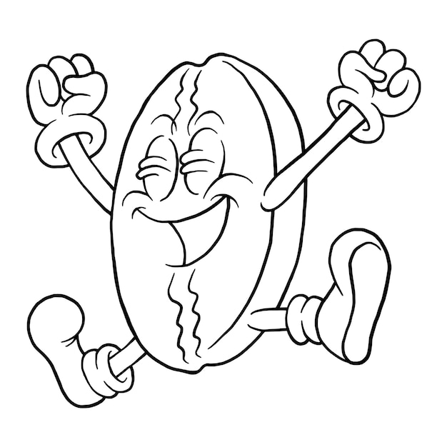 Coloring illustration of cartoon happy coffee bean