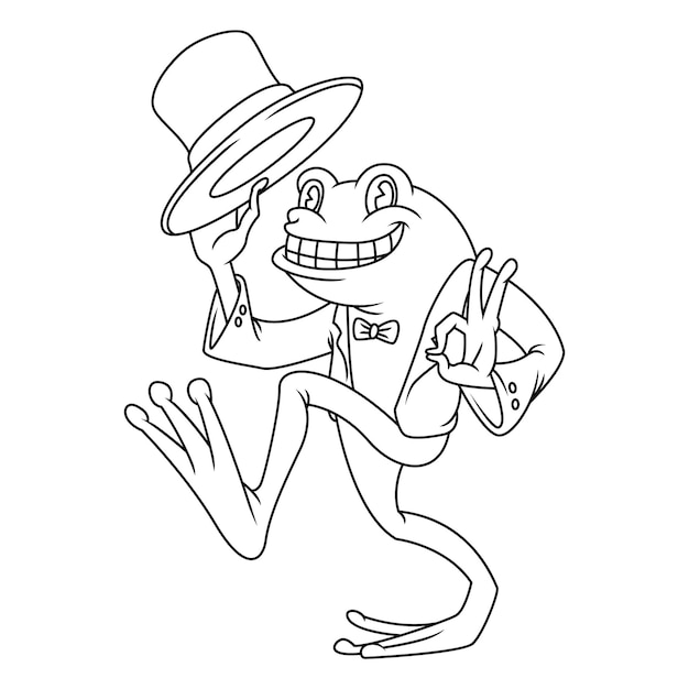 Coloring illustration of cartoon happy gentlemen frog