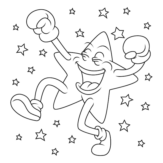 Coloring illustration of cartoon happy star