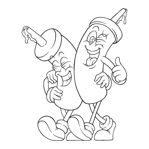 coloring illustration of happy 2 sauce bottles mascot