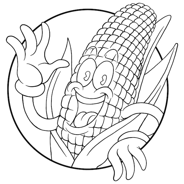 coloring illustration of happy corn mascot