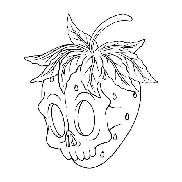 coloring illustration of skull strawberry