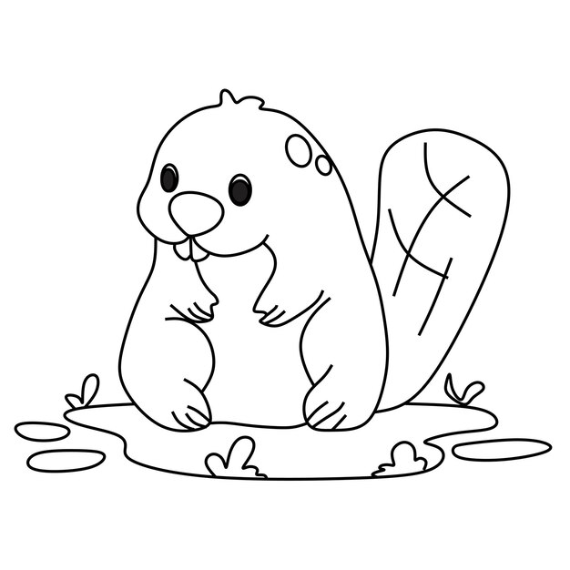 Vector coloring page alphabets animal cartoon beaver