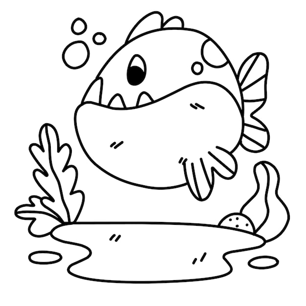 Coloring page alphabets animal cartoon piranha