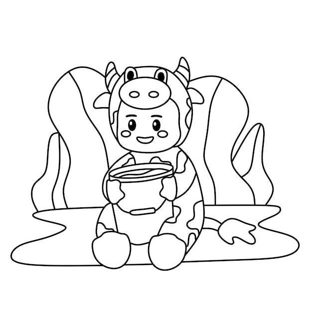 Coloring page alphabets animal costume cow