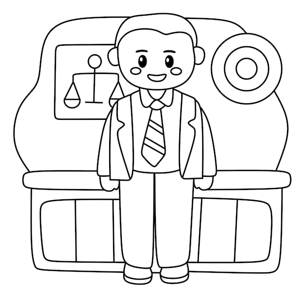 Coloring page alphabets profesiion cartoon lawyer