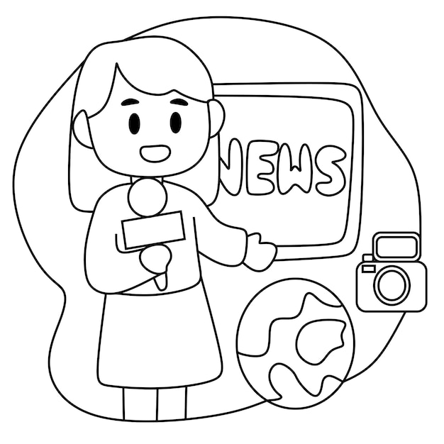 Coloring page alphabets profession cartoon reporter