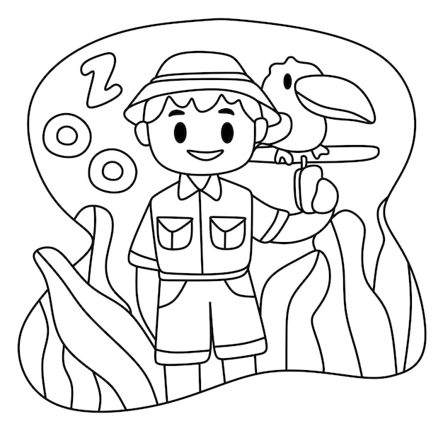 Coloring page alphabets profession cartoon zookeeper